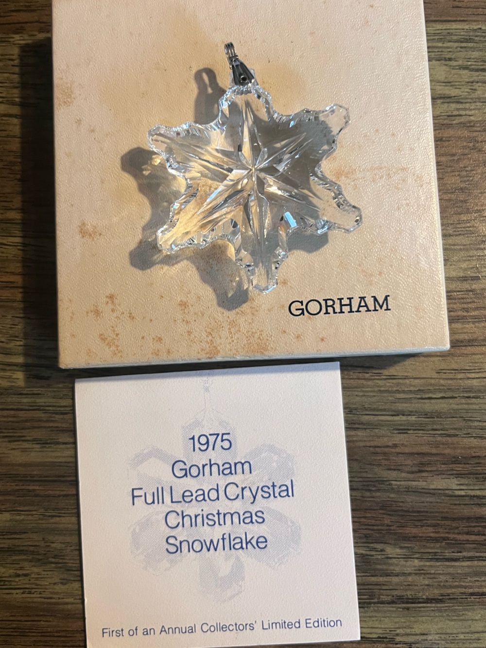 Gorham Clear Crystal Snowflake Ornament or pendant with Box and Certificate 1975